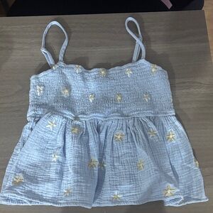 Altar'd State Light Blue Smocked Floral Tank Top for Kids
